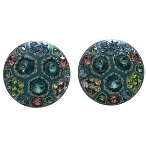 Multicolor Pastel Crystal Rhinestone Cluster Blue Dome Button Pierced Earrings